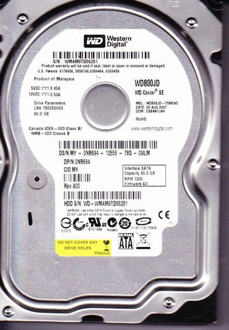 WESTERN DIGITAL 80GB 7.2K RPM SATA 3.5 INCH HARD DRIVE