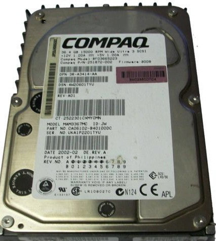 HP 36GB 15K U3 SCSI 3.5”