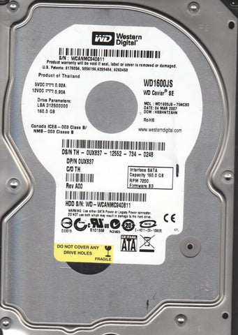 WD 160GB SATA II-300 7200 8MB 3.5